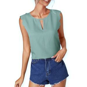 SHEIN Keyhole Neck Scallop Trim Top Mint Green SZ.S EUC